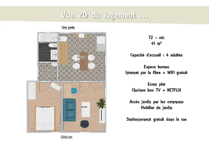 Le 62 - Spacieux T2 - Garage Gratuit, Jardin, Tram * Grenoble